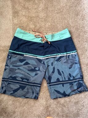 Men's Patagonia Blue Swim Trunks with Mint Waistband
